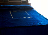 Navy blue hand embroidered king size bedspread with gold sequin