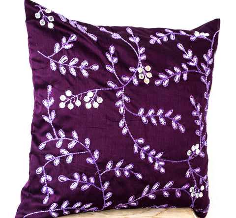 Handmade purple throw pillow with bead sequin
