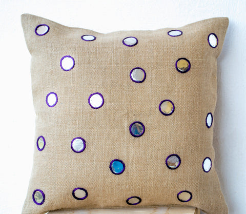 Handmade pillow with sequin and embroidered mirrors