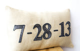 Handmade, personalized ivory date pillows