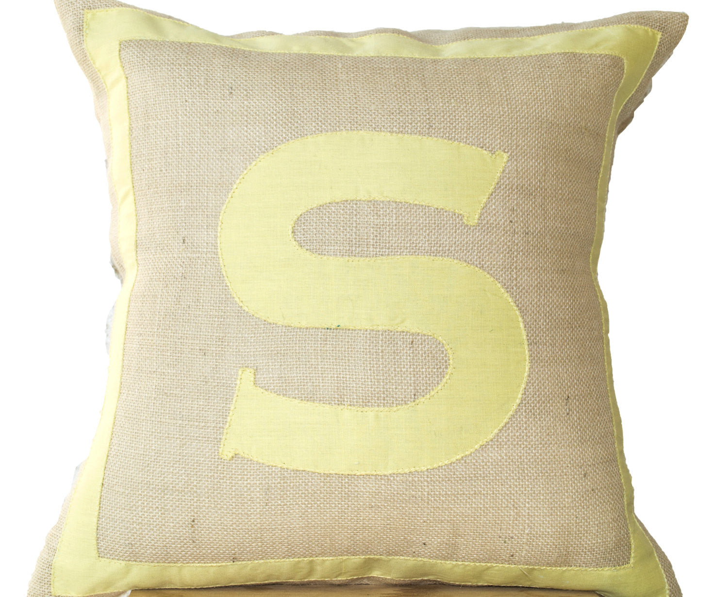 Handmade monogrammed yellow cotton throw pillow