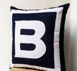 Handmade personalized navy blue pillow cover with monogram