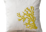 Handmade white silk pillow cover with yellow coral beads
