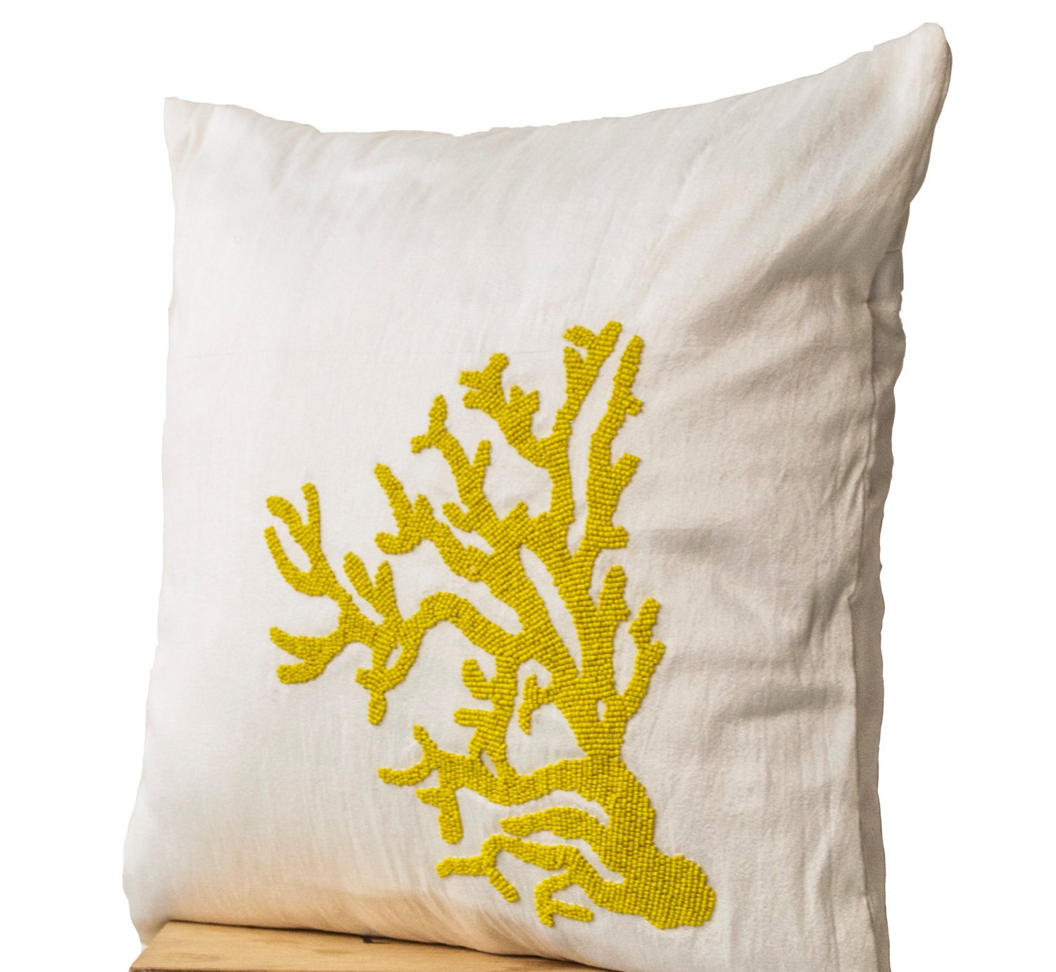 Shop online for handmade blue throw pillow cover with coral beads