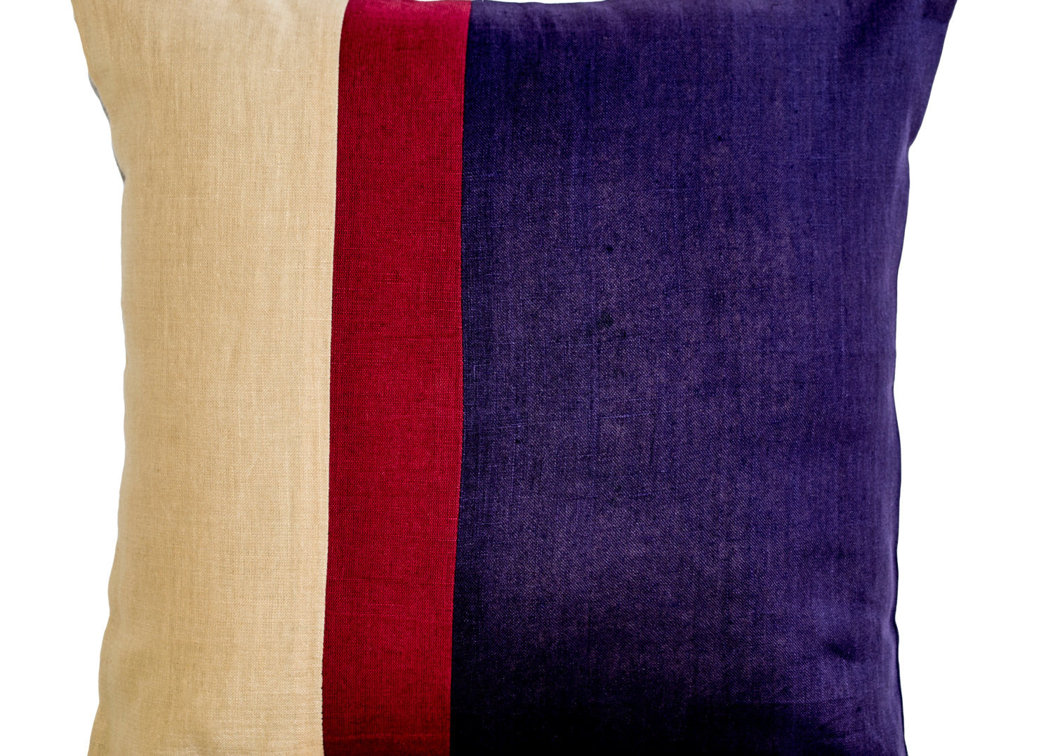 Handmade purple, beige, red pillow cover with color block