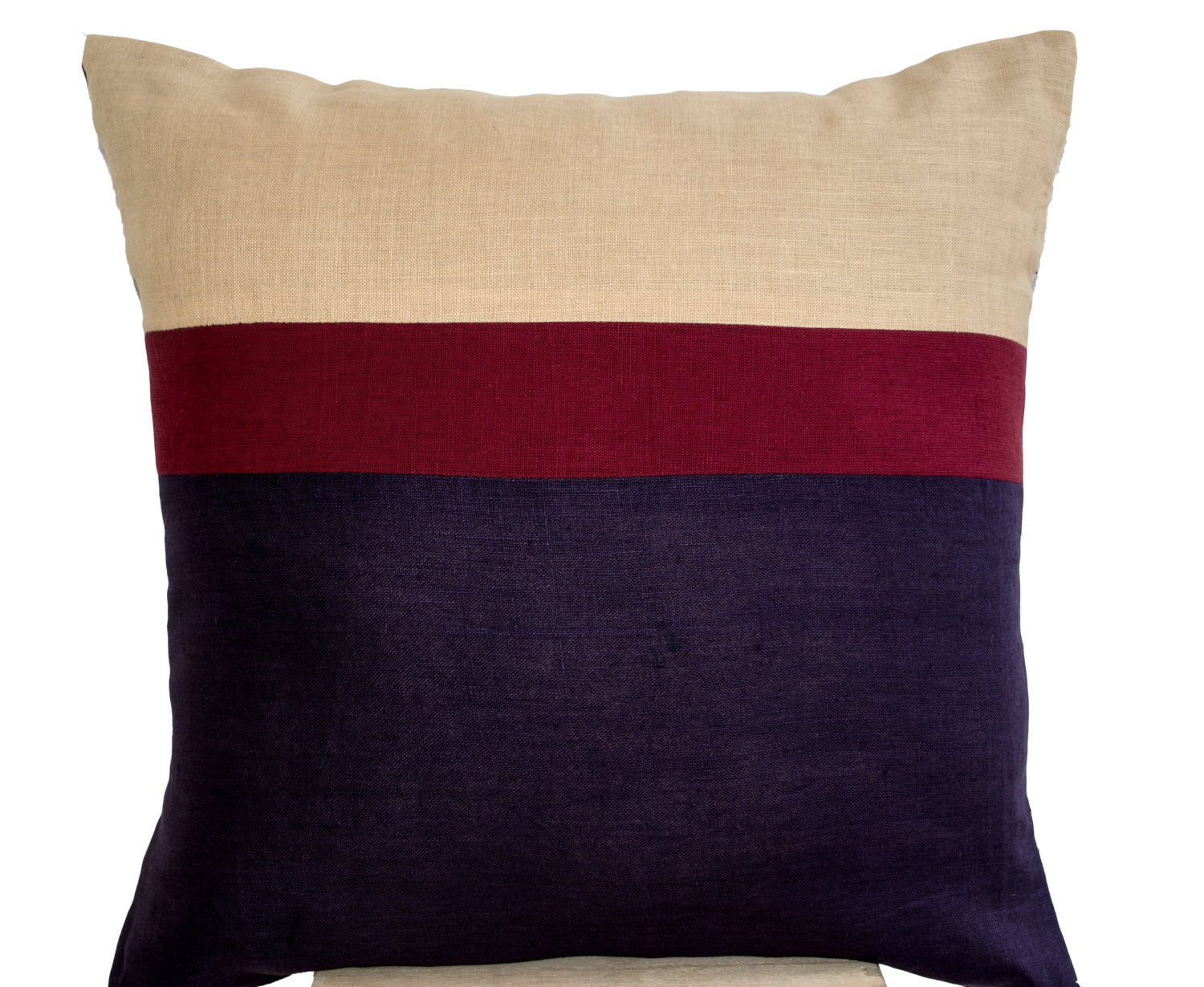 Handmade purple, beige, red pillow cover with color block