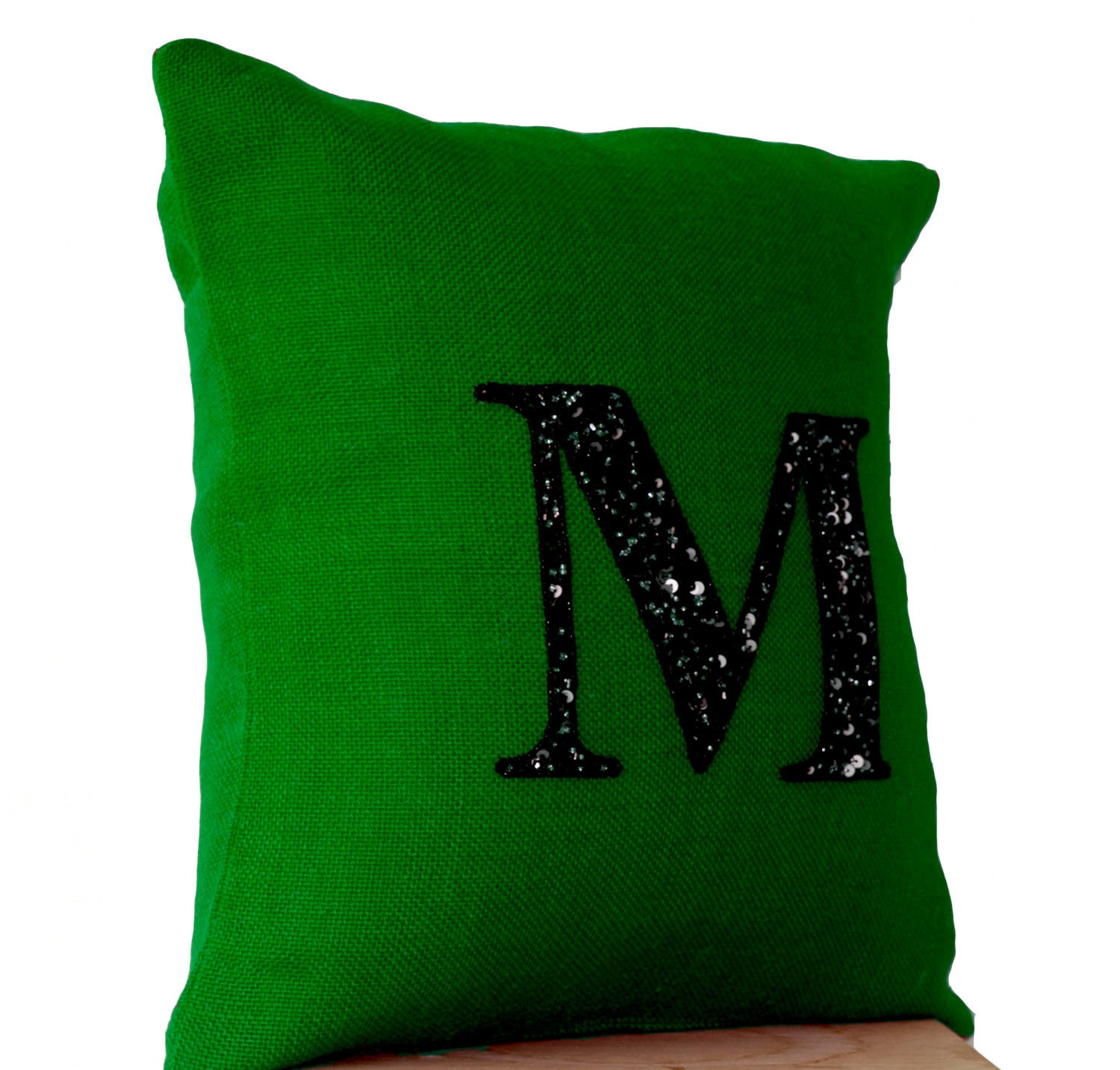 Handmade sequin monogrammed decorative pillow