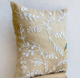  Handmade beige white silk pillow cover with beads and sequin