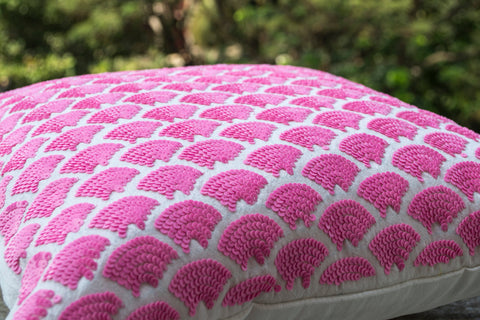 Handmade pink pillows with sequin and embroidery
