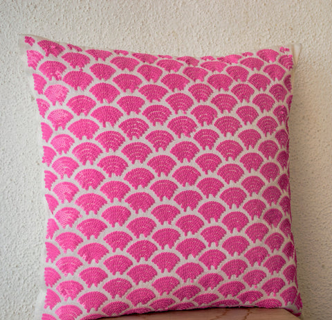 Handmade pink pillows with sequin and embroidery