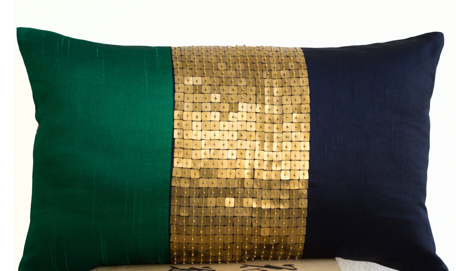 Sequin Decorative Throw Pillow Cover Emerald Green Navy Blue Gold Lumbar Cushion