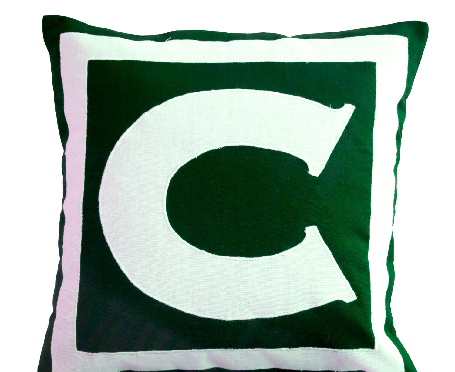 Handmade green throw pillow with monogram