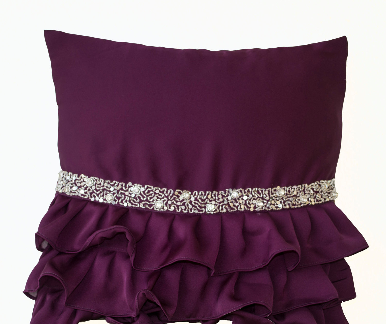 Handmade purple throw pillow with sequin and ruffles