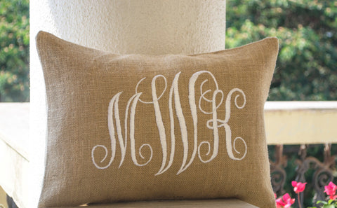 Burlap pillows with personalized monogram