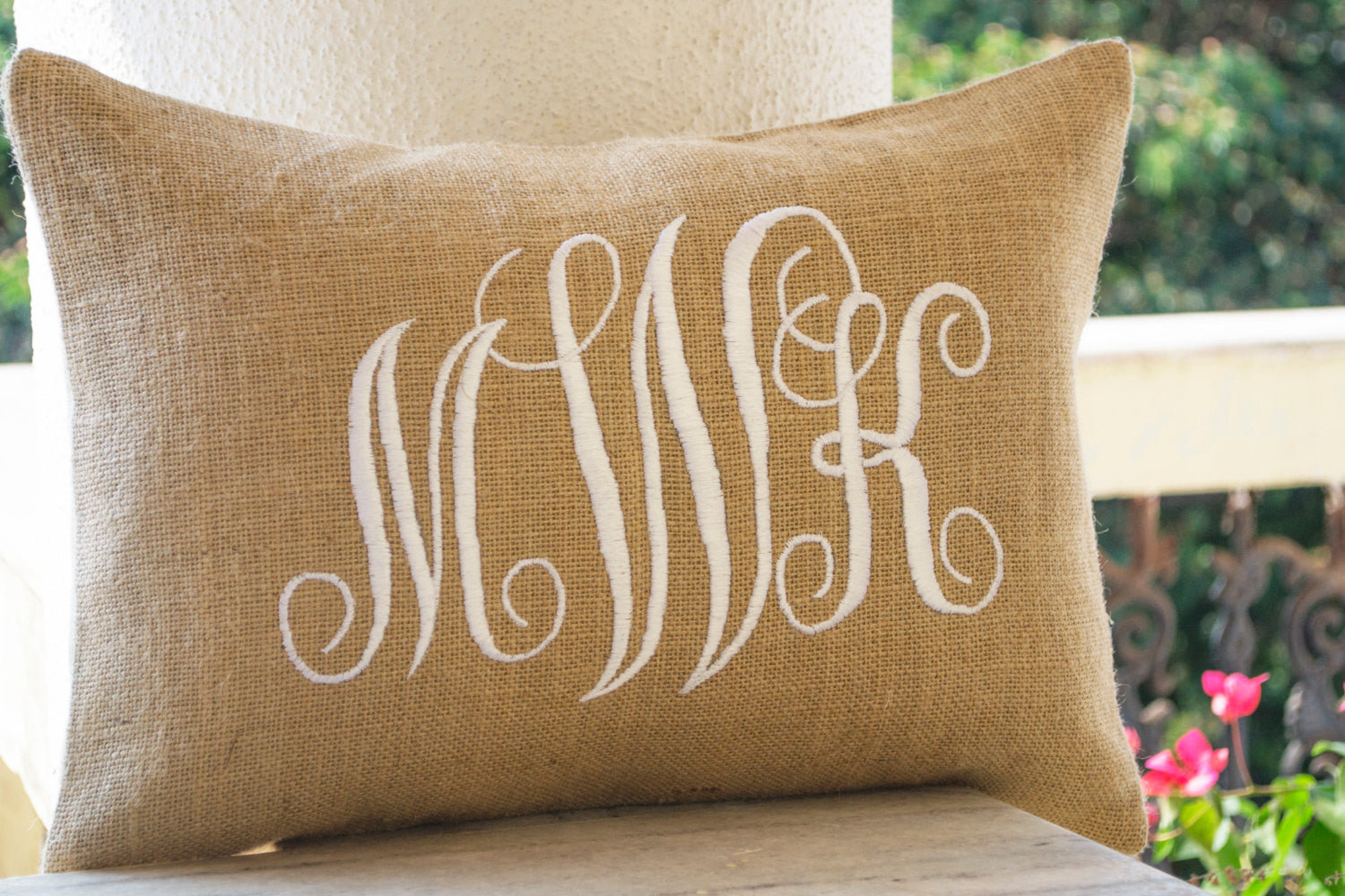 Burlap pillows with personalized monogram