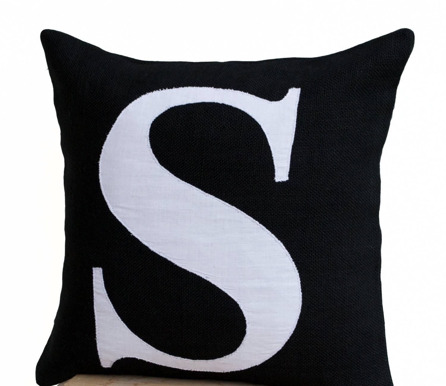 Buy handmade black initial monogram throw pillow with applique design