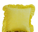 Handmade sunshine yellow throw pillows with ruffles