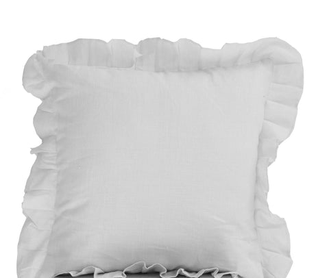 Handmade pure white linen throw pillows with ruffles