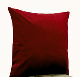 Handmade red velvet pillow in oatmeal linen