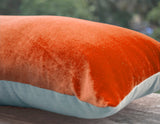 Handmade peach velvet throw pillow in linen