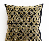 Handmade shiny gold pillow cover with glitter pattern