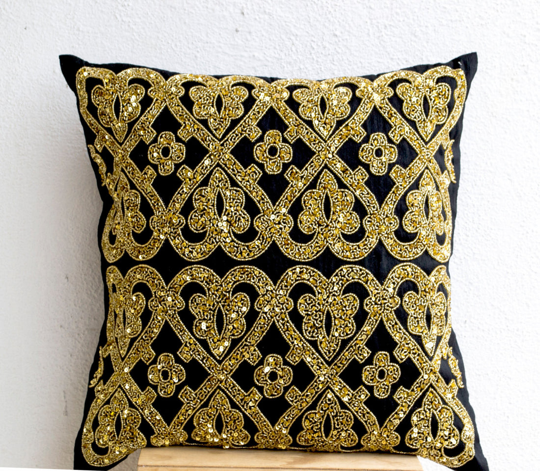 Shop online for handmade shiny gold pillow cover with glitter pattern