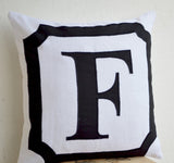 Handmade white linen monogrammed initial pillow
