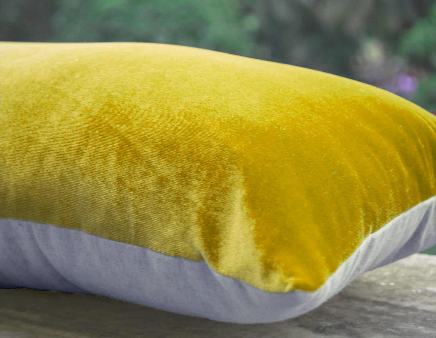 Handmade designer yellow pillow in linen velvet