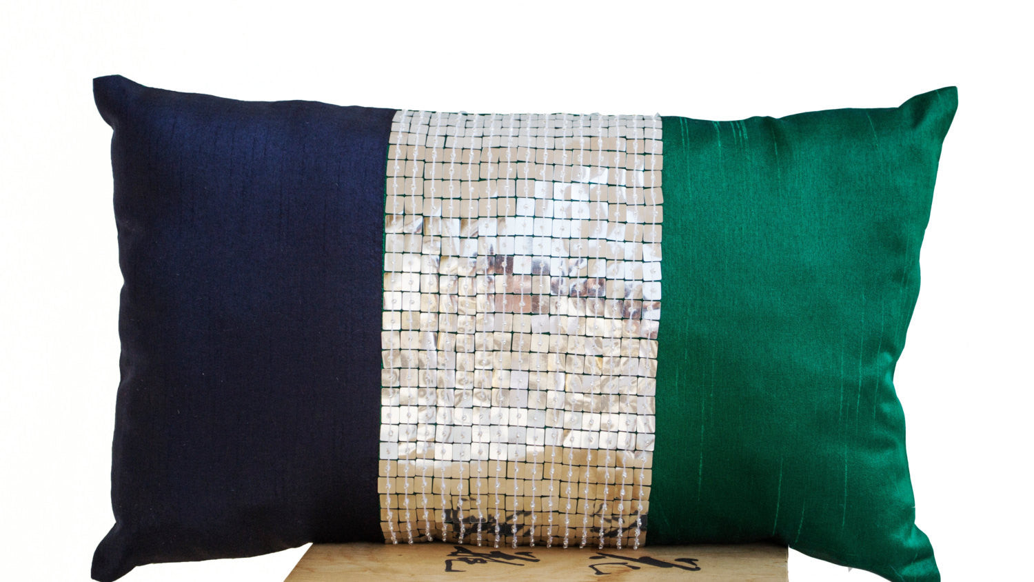 Handmade throw pillows with multiple colored silk sequin