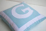 Handmade pillow covers with custom monogram, girls dorm décor