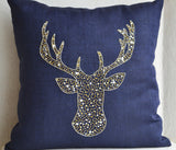 Deer/stag design pillow cover with gold, silver sequin