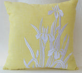 Handmade yellow pillow cover with iris flower design