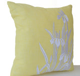 Handmade yellow pillow cover with iris flower design