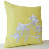 Handmade yellow flower pillow cover with Embroidered