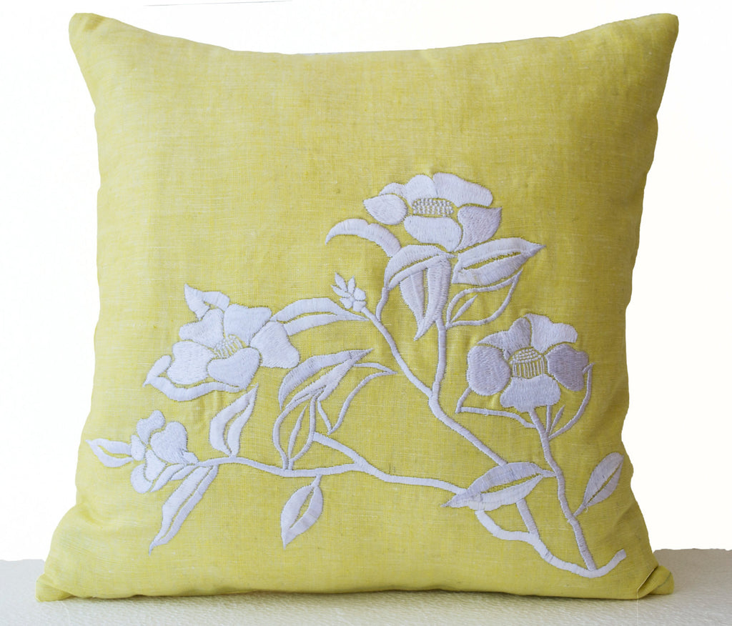 Shop online for handmade yellow flower pillow cover with embroidery Amore Beauté