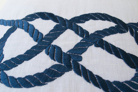 Handmade linen white throw pillow covers with nautical design