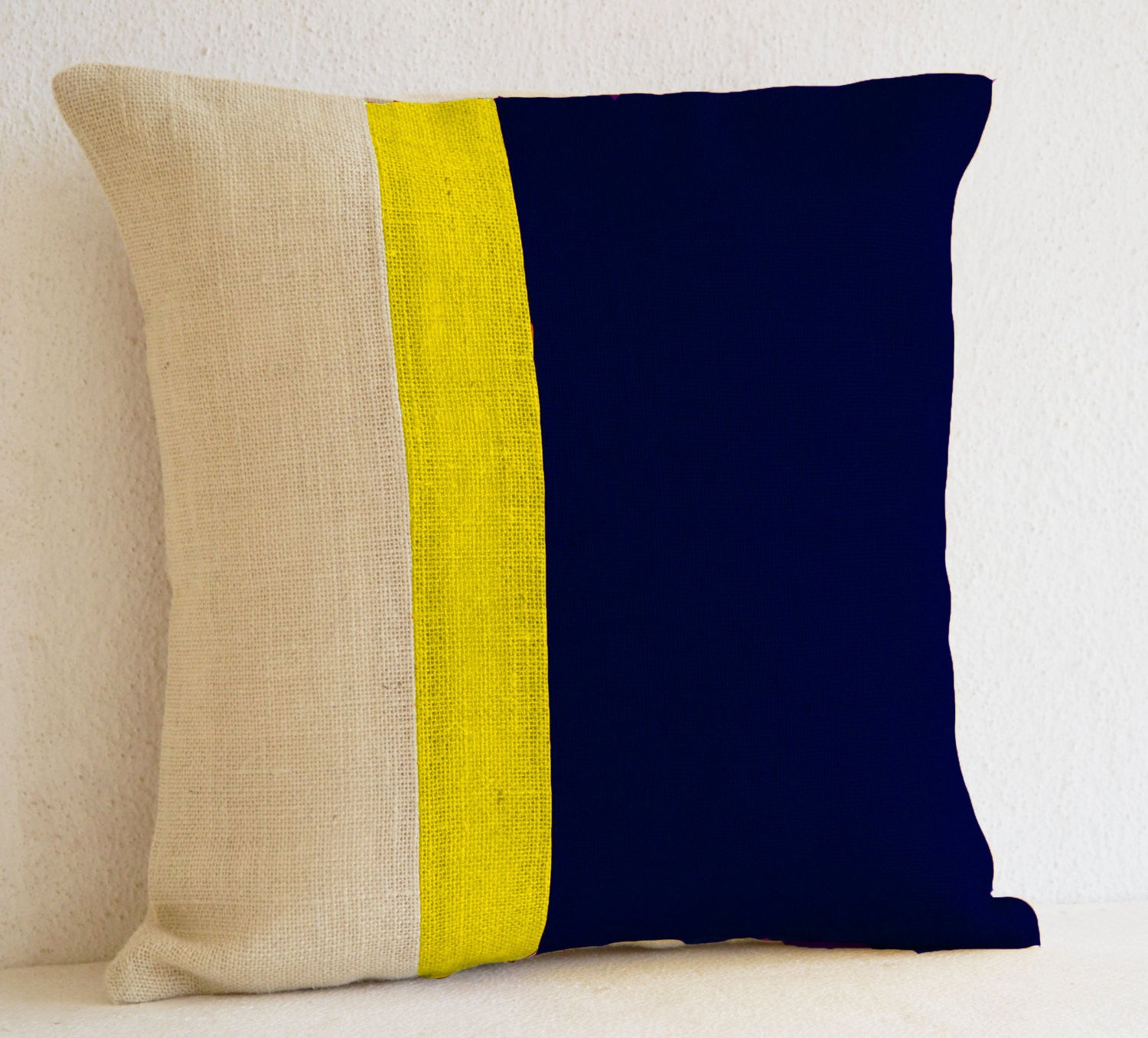 Handmade navy blue silk pillow with solid stripe color
