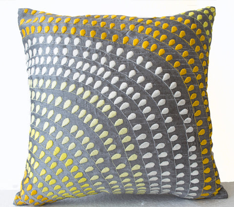 Handmade gray silk pillow covers with embroidery