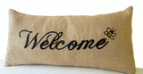 Handmade burlap pillow cover with embroidery