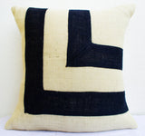 Handmade black ivory throw pillow with applique