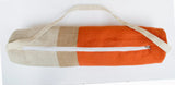 Handmade orange burlap yoga bag with color block and monogram