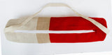 Handmade red burlap yoga mat bag with color block
