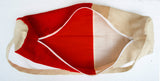 Handmade red burlap yoga mat bag with color block