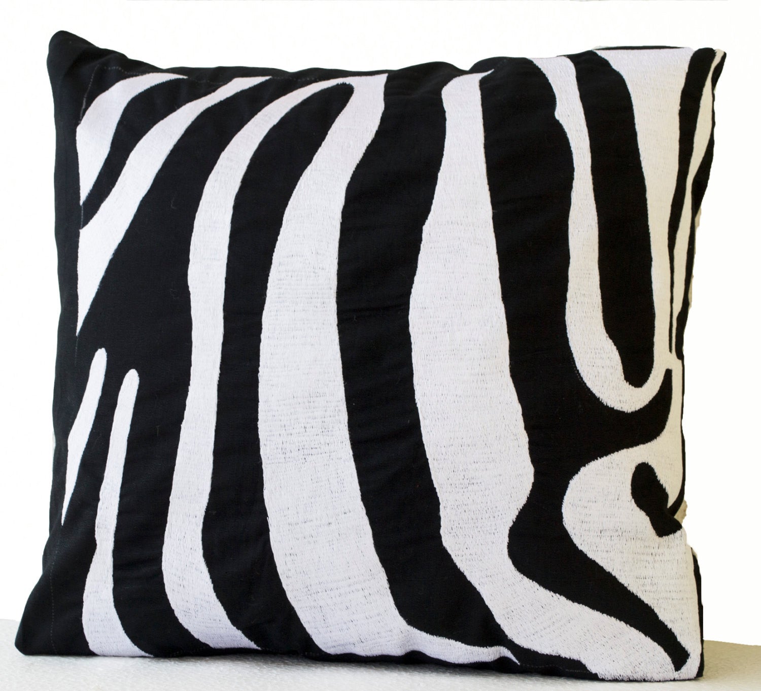 Handmade zebra striped accent pillow with embroidery