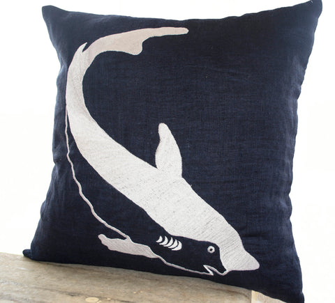 Navy blue throw pillows with shark design