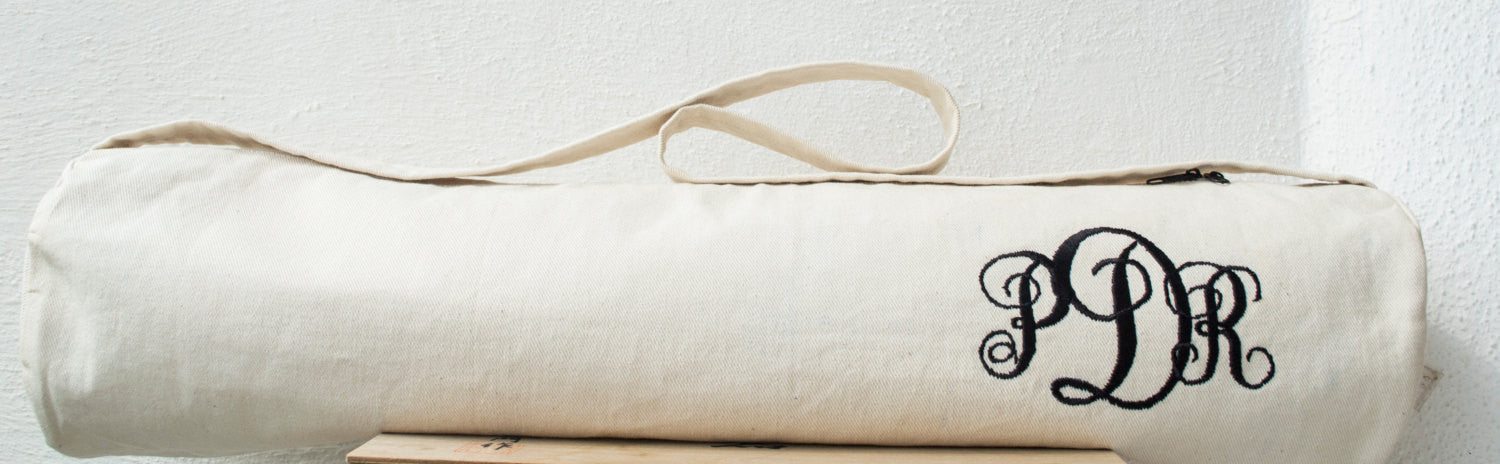 Handmade custom yoga mat bags with twill monogram