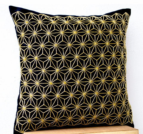 Handmade gold hemp leaf embroidery pillow case