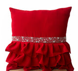 Handmade red ruffled throw pillow with sequin