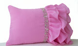 Handmade pink sequin ruffled throw pillow cover