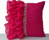 Handmade peach throw pillow with ruffles and sequin